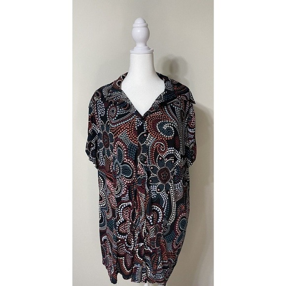 Womens Plus 2X Career Casual Comfort Stretch Button Up Short Sleeve Black Blouse - Picture 1 of 7